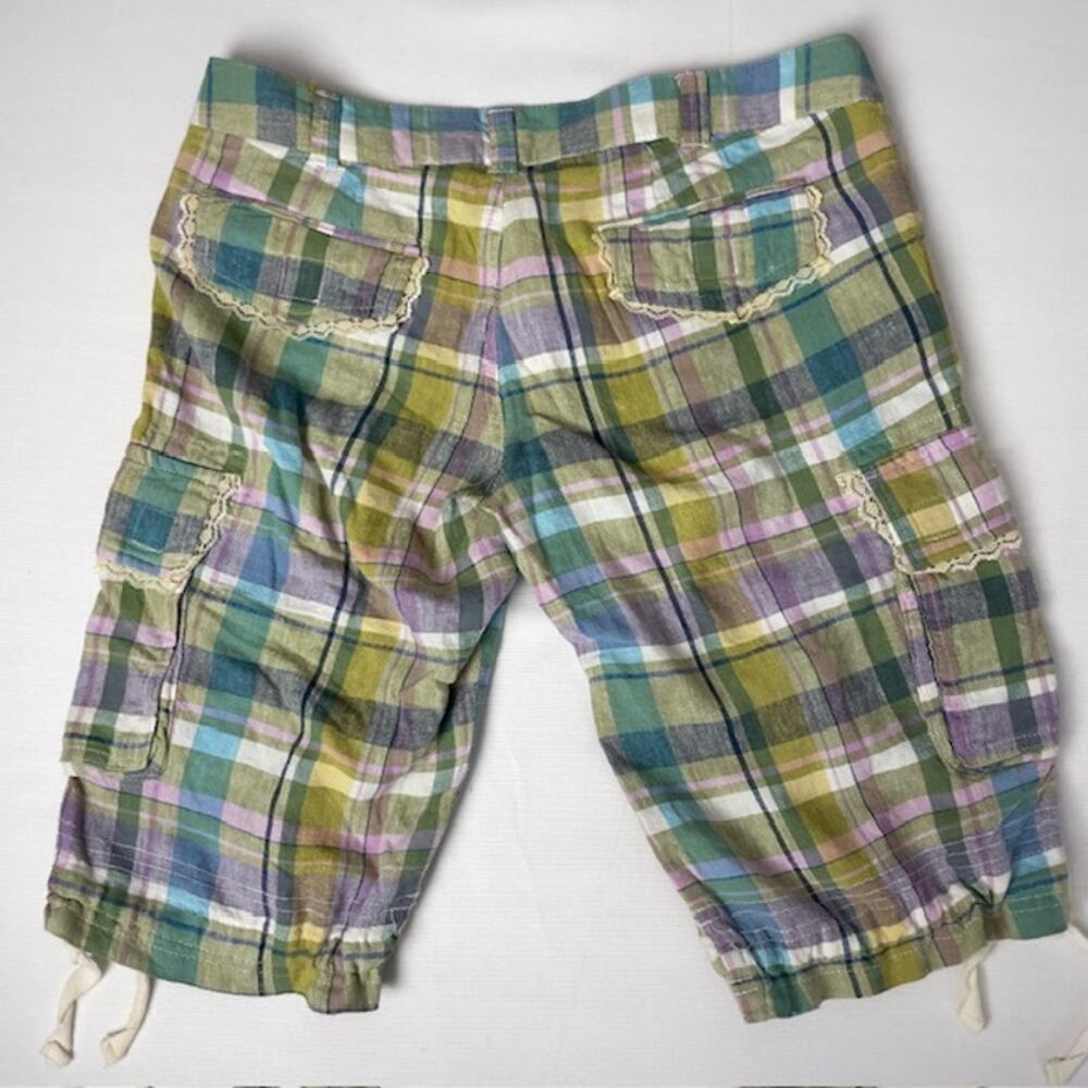 Derek Heart Plaid Cargo Bermuda Shorts Lace Trim Cottagecore Grunge Size M - Picture 4 of 10
